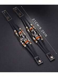 1pc Fashionable 26 English Letter Leather Bracelet, Handmade Adjustable Braided Bracelet For Men - Black - View 3