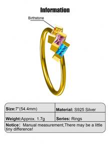 S925纯银定制方形诞生石戒指（1-6颗宝石）——送给爱人、朋友或家人的独特礼物。适合生日、周年纪念日、情人节、圣诞节或任何值得纪念的场合。这些戒指采用优质S925纯银打造，设计时尚，并可定制1至6颗方形宝石。