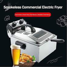 LÈRFM Freidora eléctrica enchufada en freidora comercial, pollo frito, hamburguesa, patatas fritas, fritura, máquina de pinchos en olla especial - Plateado - Ver 4