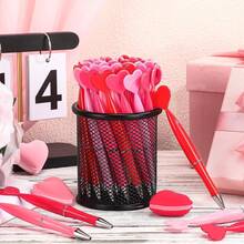 10pcs/Set Valentine's Day Heart-Shaped Ballpoint Pens, Available In Red, Pink, Light Pink, 1.0mm Tip, Black Ink, Retractable, "Love Me Like The First Time", Valentine's Day Gift, Holiday Party Favor, School/Office Supplies - Black - View 2
