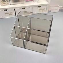 1pc Clear Acrylic 3-Compartment Pen Holder, Minimalist High-End Desk Organizer Box For Office/Student School Supplies, Back To School - Black - View 6