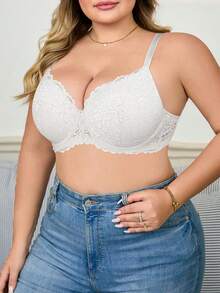 MIMILEMON Plus Size Women Lace Wireless Full Coverage Lift Bra With Underwire, Breathable, Minimizes Bulges, Daily Wear Bra - White - View 5
