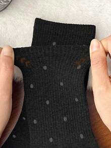 5 pares de calcetines medianos estilo Ins para mujer, calcetines de lunares grises para otoño/invierno, calcetines versátiles tipo tripulación - Multicolor - Ver 6