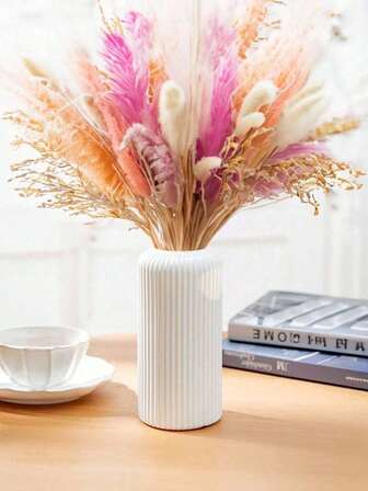 White Plastic Vase, Minimalist Modern Style, Creative Floral Decor, Balcony Planter, Living Room Home Decor, Indoor Flower Vase, Anti-Drop, UV-Resistant, Dried Flower Container, Garden Decoration