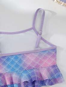 Young Girls Ombre Mermaid Scale Bikini Swimwear - Multicolor - View 5