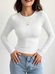 Women's Simple Long Sleeve Casual Slim Fit Round Neck T-Shirt