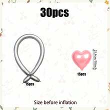 30个心形气球花束套装，红色和绿色乳胶DIY长气球，适用于生日派对、求婚装饰、周年纪念装饰、浪漫氛围装饰。