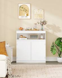 HEXCELEN Sideboard, Kitchen Cabinet With 2 Doors, Buffet Cabinet With Open Surface, Storage Furniture, Adjustable Shelves, Kitchen, Living Room, 40 X 80 X 85 Cm, White - 白色 - 查看 1