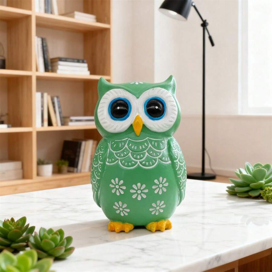 Standing Owl Figurines Creative Resin Table Centerpieces For Home Office Bookshelf Decor - Green - View 1