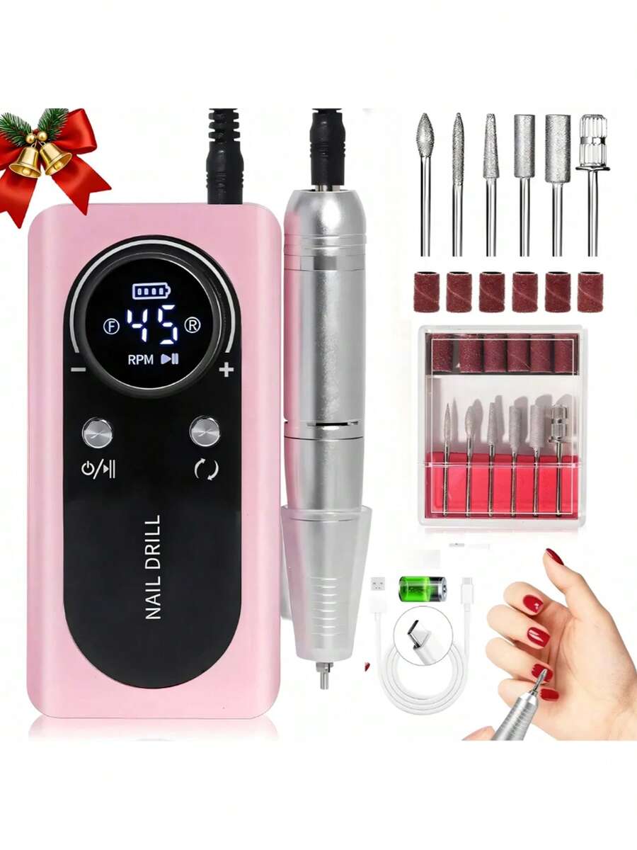 Pulidor Esmeril Drill Uñas Profesional Taladro 45000 Rpm - Rosa - Ver 1