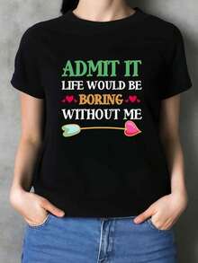 Love's Arrow T-Shirt T Shirts Print For Women Casual Plus Size  Black Comfortable Activewear, Perfect For Gifts Regular Fit, Casual Wear For All Seasons, Ideal For Gifts New Years Gifts - 黑色 - 查看 6