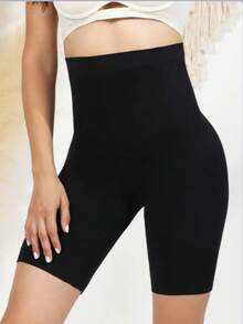 Damen nahtlose Slip mit hoher Taille, elastisch, Alltagskurzhosen und Sicherheitsshorts - Schwarz - Übersicht 2