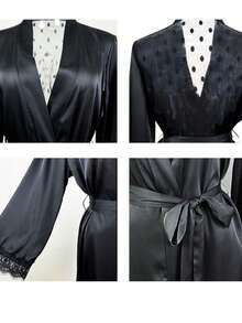 رداء حرير ناعم بلون أحادي أنيق بربطة الخصر، مناسب للعرائس وصبايا العروس والاستخدام المنزلي، رداء قصير للموسم الزفاف، قميص نوم وملابس نوم من الحرير الناعم، بيجامة نسائية من الشيفون المنقط والشبك، هدية عيد الحب وهدية رأس السنة الجديدة