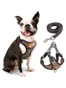 Dog Collar, Cat Collar With Leash For Small And Medium-Sized Pets, Comfortable Vest - 鏽棕色 - 查看 1