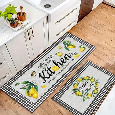 1pc Lemon Pattern Printed Rug, Faux Wool Mat - Highly Absorbent, Easy To Clean, Suitable For Home Decor, Farmhouse, Entryway, Indoor, Room, Kitchen, Dining Room, Small Office/Home Office, Sink, Laundry Room, Doormat, Kitchen Mat, Non-Slip Mat