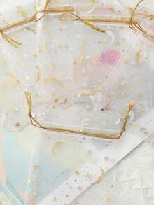 50个白色欧根纱束口袋，饰有烫金星月图案，白色星月烫金印花礼品袋，适用于珠宝收纳、新娘送礼会、周年纪念、生日、派对回礼包装。 - 彩色 - 查看 4