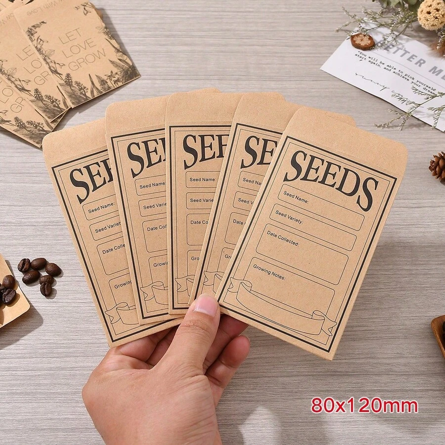 20pcs Self-Adhesive Seed Envelopes, Kraft Paper Seed Storage Bags, Size 2.36 X 3.14 Inches, For Collecting Flower & Vegetable Seeds - Khaki - View 1