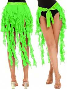 Leichter Chiffon Hüftschal für Bauchtanz mit mehrlagigem gerüschtem Taillenband, Tanzrock, Bühnenperformance Tanzdekoration und Accessoires (verschiedene Farben erhältlich) - Verschiedenfarbig - Übersicht 16