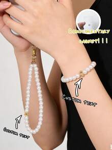 Customized Phone Lanyard, Elegant Faux Pearl Heart Pendant Phone Strap (Includes Phone Strap Pad), Faux Pearl Bubble 26 Letter Bracelet, Customizable Name, Slogan, Date, Suitable For Birthday, Anniversary, Gift - Multicolor - View 1