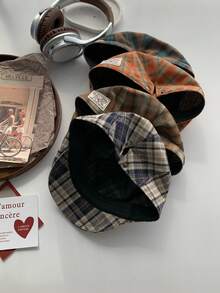 1顶复古英伦格纹报童帽，女士新款春夏大帽围报童帽，百搭贝雷帽 - 彩色 - 查看 7