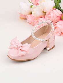 Scarpe da bambina per damigella d'onore, eleganti e dolci, con fiore, per banchetti di matrimonio, feste serali e vacanze, con tacco alto, adatte a ragazze di taglia grande, media e piccola, scarpe per bambini e neonati, classiche, comode e versatili, alla moda, rosa, con fiocco semplice, fibbia di perla, per tutte le stagioni, per vacanze, eleganti, con tacco spesso, scarpe da cerimonia, scarpe da spettacolo, scarpe da ballo, Mary Jane, scarpe da ballerina, scarpe da principessa - Rosa - Visualizzare 9
