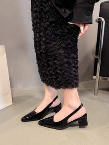 Pointed Toe Solid Color High Heel Sandals, Bowknot Decor Mid Heel Versatile Mary Jane Shoes For Women, Spring/Summer - Black - View 3