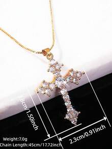 1pc Elegant Cubic Zirconia Cross Pendant Necklace, Gift For Women, Wedding Jewelry - Gold+White - View 2