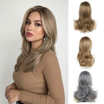 Long Wavy Black Layered Wig With Curtain Bangs For Women,Synthetic Layered Short Wavy Wig Butterfly Haircut With Thin Hair For Women 24inch/14inch