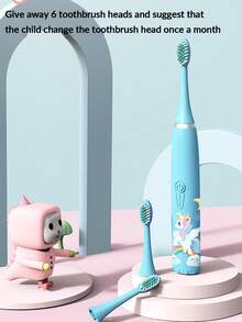 1 pieza Cepillo de dientes eléctrico con 6 piezas de cabezales de cepillo de repuesto - Azul Marino - Ver 8