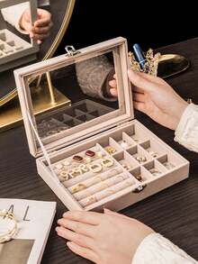 1 pieza Elegante caja de almacenamiento de joyas de terciopelo con estilo de cajón, organizador portátil anti-oxidación, incluye 20 piezas de bolsas anti-oxidación, perfecto para regalos festivos, esenciales de vuelta a la escuela, ideal para celebraciones de Navidad, Acción de Gracias, Año Nuevo y San Valentín, organizador de joyas elegante y funcional para todas las ocasiones, mantenga sus accesorios preciados y libres de oxidación, imprescindible para amantes de la moda y entusiastas de la joyería, mejore la decoración de su hogar con esta solución de almacenamiento elegante. - Blanco - Ver 13