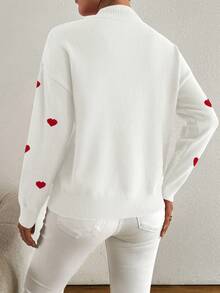 大码纯色立领针织毛衣 - 白色 - 查看 2