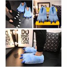 Unisex Paw Claw Slippers Funny Animal Plush Costume Shoes Plush Fuzzy Warm Home House Shoes Slipper Indoor - 特大號 + 藍色 - 查看 2