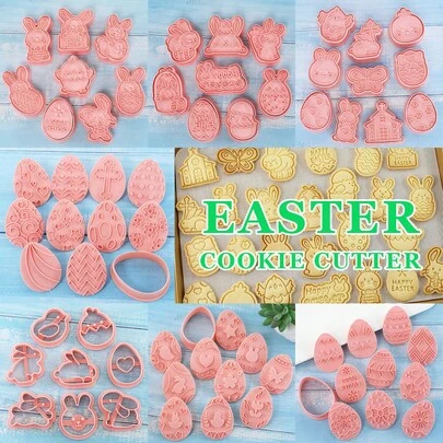 8/10 Pcs Easter Happy Cookie Cutter Set, 3D Embossed Shapes Including Easter Eggs, Chicks, Rabbits, Easter Bunny, Carrots, Butterflies, Suitable For Fondant, Cheese, Pastry Baking, Celebrate Easter