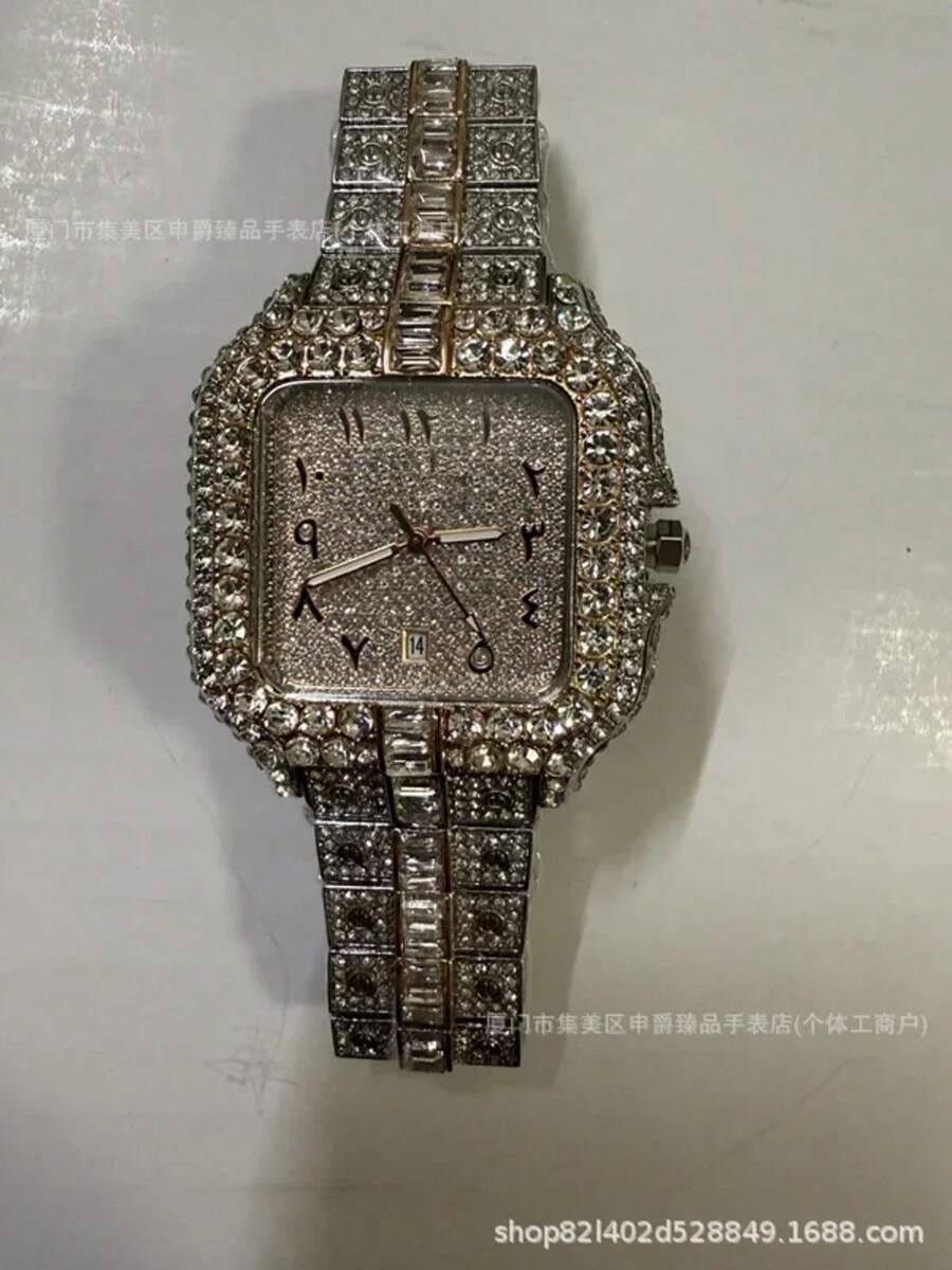 2025 New Luxury Watch Men Fashion Iced Out Square Colorful Number Watches Hop Bling Jewelry Reloj Hombre Party - Blue - View 1