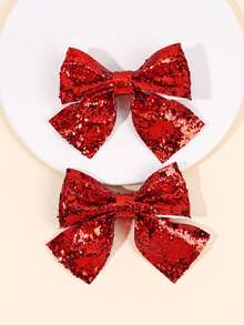 2pcs Sparkling Plain Hair Bows For Girls Gold Sequins Covered Bow Alligator Clips Party Dance Party Hair Clips Shiny Girls Pigtail Bows Barrettes Kids Hair Accessories - Đỏ - Xem 11
