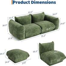 Deep Cushioned Comfort | Mid-Century Modern Chenille Loveseat Sofa - 2-Seater Soft Cloud Couch With Thick Cushion, High Resilience Sponge, Boneless Design For Small Spaces, Living Room, Apartment  Love Seat Sofa,75.2 Inch Chenille Fabric Cloud Couch, 23.2" Deep Seat Boneless Couch For Small Spaces, Apartment, Office - 墨綠色 - 查看 7