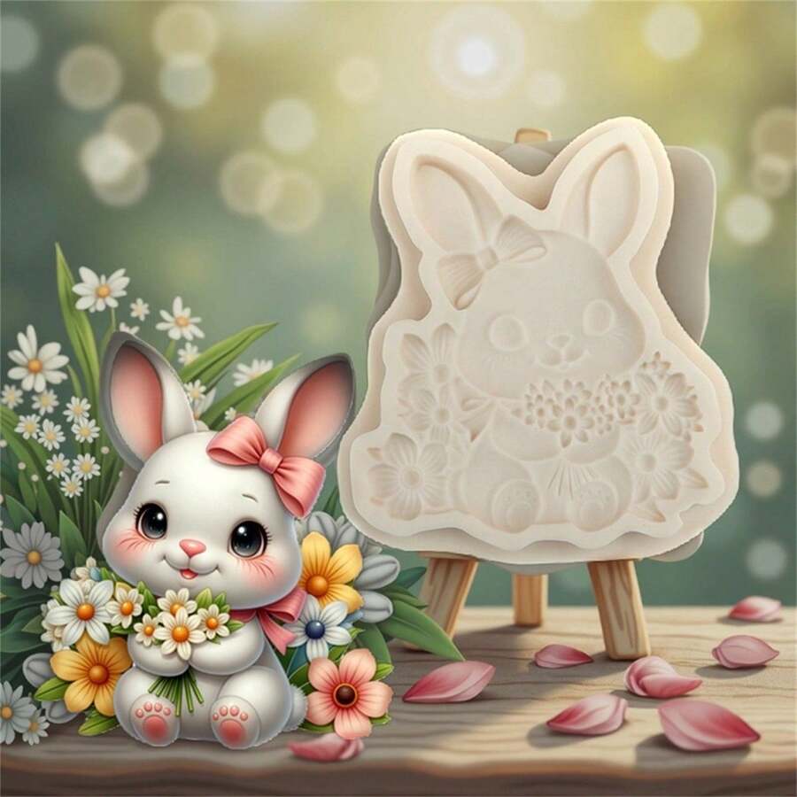 Easter Rabbit Silicone Cake Mold Adorable Bunny Shaped Baking Molding Tool For Chocolate Candy Pastry DIY Decorating - Beige - View 1