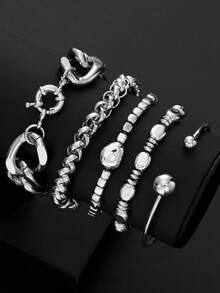 Bộ 5 vòng tay hạt cườm kiểu cổ điển tối giản, thiết kế hình đồng xu cũ, nhiều lớp, dạng dây xích dày, thích hợp cho hẹn hò, tiệc tùng, dạ hội, kỳ nghỉ, trang phục hàng ngày, quà tặng lễ hội cho phụ nữ. - Bạc - Xem 5