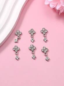 6pcs Flower Shaped Metal Nail Art Charms, Decorative Accessories For Professional Nail Styling Or Hobby, Great Gift Nails - Grey - View 5