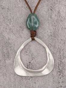 1件独特夸张极简椭圆形合金吊坠项链，男士时尚串珠嘻哈长链，情侣礼物，情人节和圣诞节礼物