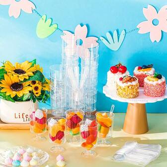 【10个迷你高脚杯】10个60/120/160毫升迷你高脚杯，透明甜点杯，硬塑料小酒杯，慕斯杯，布丁杯，冰淇淋杯，非常适合盛装冷饮、咖啡、水果、甜点、酸奶、布丁、果汁等。 - 餐具和厨房配件