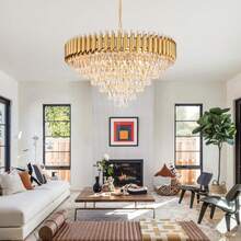 Golden Modern Crystal Chandelier, 6-Story K9 Circular Crystal Chandelier, Ceiling Crystal Chandelier, Ceiling Light, Dining Room, Living Room, Bedroom Entrance, E14 * 15 (Excluding Light Bulbs) - 金色 - 查看 2