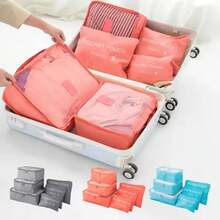 6 Pcs/Set Pink/Blue/Grey Travel Storage Bag Large Capacity Waterproof Luggage Clothing Underwear Storage Bag With Zipper - Xám - Xem 7
