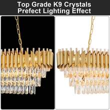 Modern Rectangular Chandelier - Gold Crystal Chandelier For Dining Rooms -8 Linear Ceiling Chandeliers -31.4-Inch Luxury Oval Chandelier - For Kitchen Island And Living Room Use (Excluding Light Bulbs) - 金色 - 查看 7