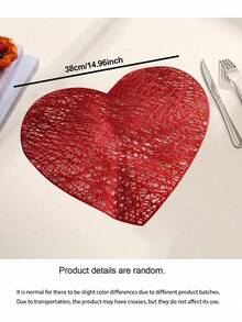 4 件装情人节心形餐垫 - 耐热防滑，适用于浪漫晚餐、婚礼、周年纪念、酒店和餐厅节日装饰，隔热餐垫，适用于家庭厨房餐桌 - 紅色 - 查看 3