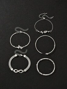 5件套时尚简约精致优雅的蝴蝶、爱心、花朵、郁金香、水滴造型手链，镶嵌闪亮水钻，饰以8字形无限符号钩扣，适合节日、派对、约会、送礼及日常佩戴，情人节、妈妈、母亲节礼物。 - 均碼 - 查看 11