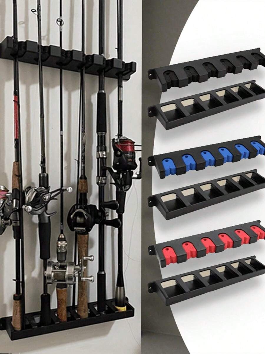 2pcs Horizontal Wall Mounted Fishing Rod Holder Rack, Holds Up To 6 Fishing Rods