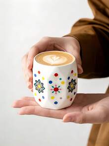 1 pieza Taza de café de cerámica con diseño de dados creativos, taza de estilo bohemio para espresso, taza con asa de agarre impresa a color, taza de té de estilo medio oriental para el Ramadán - Multicolor - Ver 10