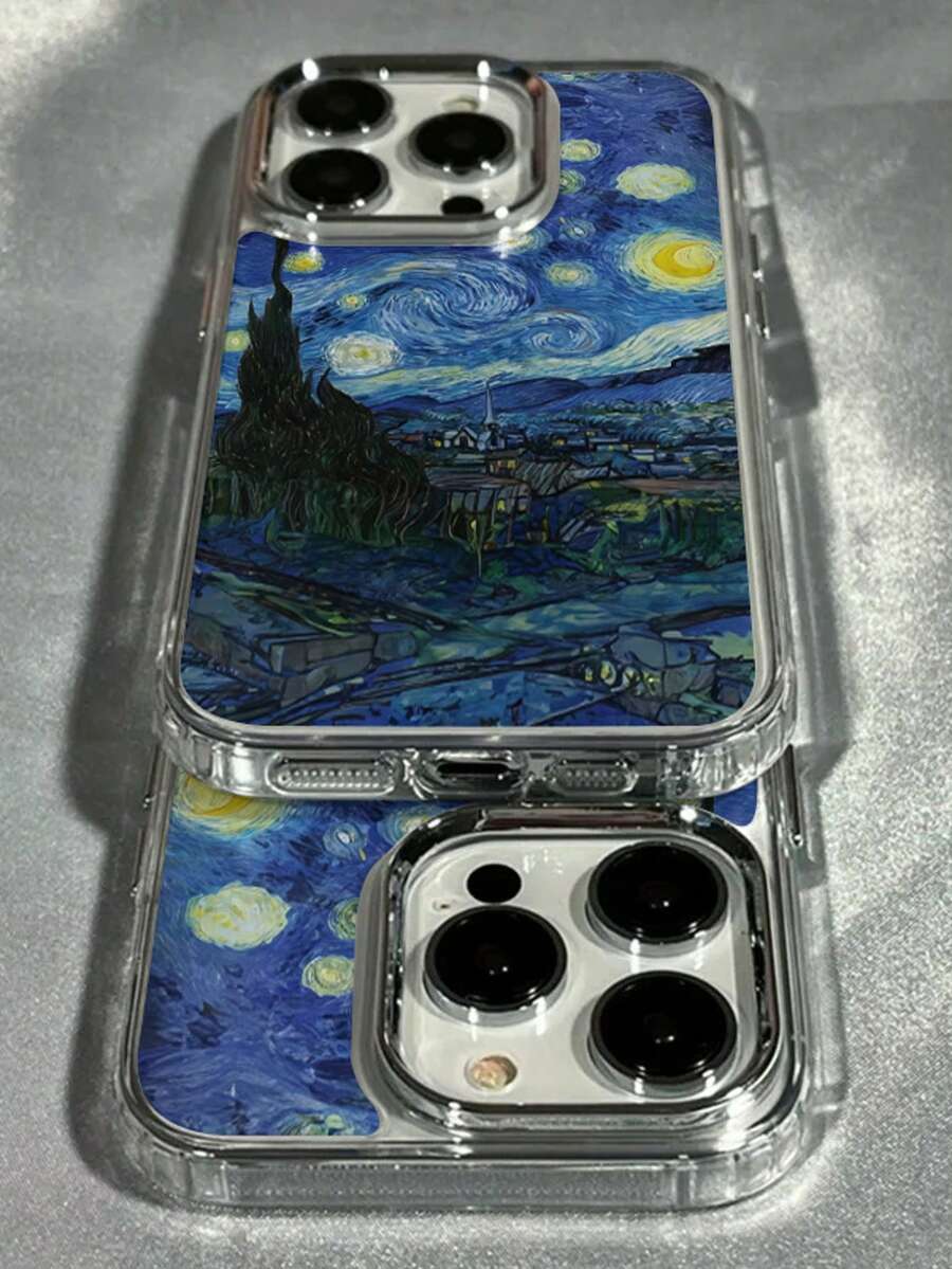 Van Gogh "Starry Night" Design 7/8 PLUS/X/XR Phone Case, Compatible With Apple 11/12/13 PRO And 14/15 MAX - Perfect Gift For Daily Travel, Photography, Fashion, Friends, Family, Boyfriend Or Girlfriend - IMD Material - Black Version - Clear - View 1