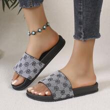 Sandales à bride femme avec semelle épaisse, imprimé floral rétro, convenant pour le port quotidien, les courses, la maison, la plage, l'été - Gris - Voir 11